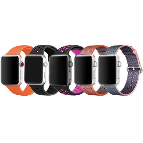 Set 5 Curele iUni compatibile cu Apple Watch 1/2/3/4/5/6/7, 44mm, Alb/Roz, Negru, Mov, Multicolor, G