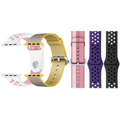 Set 5 Curele iUni compatibile cu Apple Watch 1/2/3/4/5/6/7, 44mm, Alb/Roz, Negru, Mov, Multicolor, G