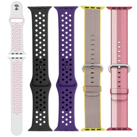 Set 5 Curele iUni compatibile cu Apple Watch 1/2/3/4/5/6/7, 44mm, Alb/Roz, Negru, Mov, Multicolor, G